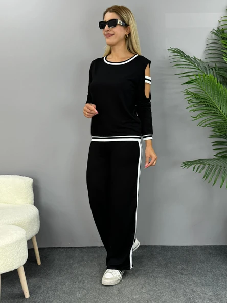 Kadın Iki Iplik Penye Kumaş Kol Detaylı Ribanalı Ikili Takım ürün görseli