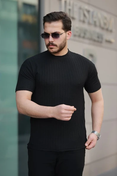 Erkek Kısa Kollu örgü Kumaş Bisiklet Yaka T-shirt - Resim 2