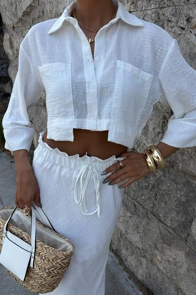 Crop Gömlekli Ve Eteği Büzgülü Tasarım Takım 10201 - Resim 9