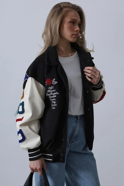 Kaşe Biker Ceket - Siyah - 3