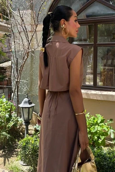 Göbeği Halka Detaylı Midi Boy Elbise 2896 - Resim 4