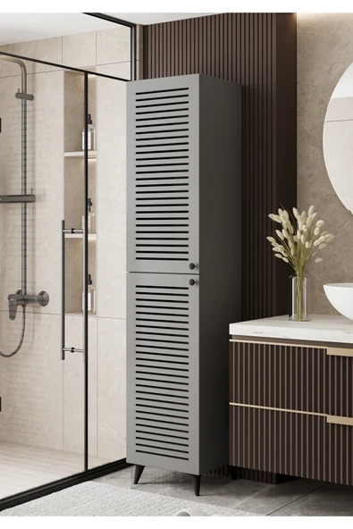 Furnitt Home Lidya Panjur Kapaklı Gri Mdf Banyo Dolabı- Kiler Dolabı- Mutfak Dolabı - Çok Amaçlı Saklama Dolabı - 5