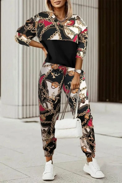 Kadın Uzun Kollu V Yaka Göğüs Altı Kadife Detay Mikro Ikili Takım ürün görseli