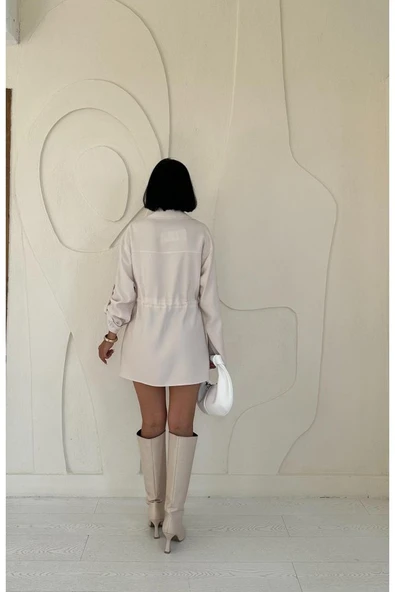 Bej Çıtçıtlı Tünelli Gömlek - Resim 3