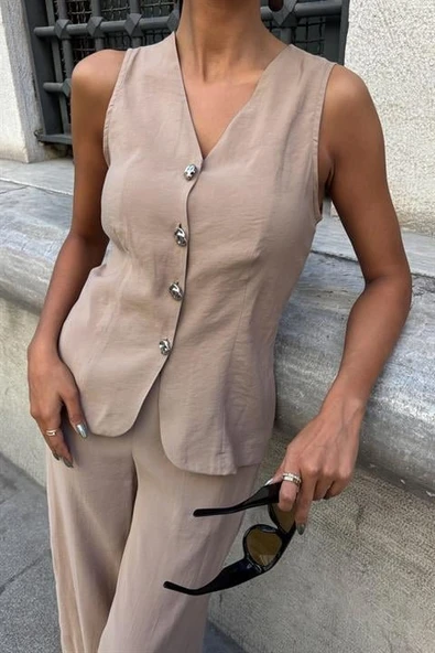 Arkası Bağcıklı Yelek Plazza Pantolon Modal Takım 10202-08 - Resim 8