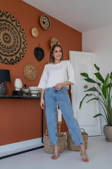 Beyaz Püskül Detaylı Bluz - Resim 2