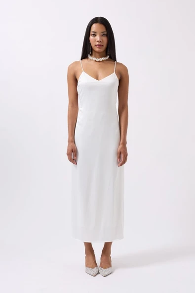 Saten İnce Asklı Elbise - Resim 2