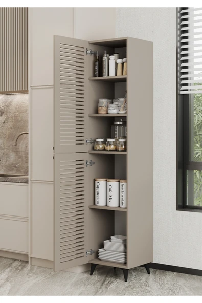 Furnitt Home Lidya Panjur Kapaklı Bej MDF Banyo Dolabı- Kiler Dolabı- Mutfak Dolabı - Çok Amaçlı Saklama Dolabı - 7