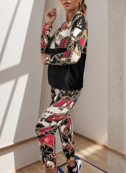 Kadın Uzun Kollu V Yaka Göğüs Altı Kadife Detay Mikro Ikili Takım - Resim 6