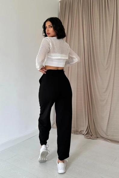 Siyah Pensli Lastik Detaylı Pantolon - Resim 4
