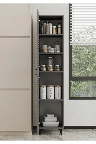 Furnitt Home Lidya Panjur Kapaklı Gri Mdf Banyo Dolabı- Kiler Dolabı- Mutfak Dolabı - Çok Amaçlı Saklama Dolabı - 3