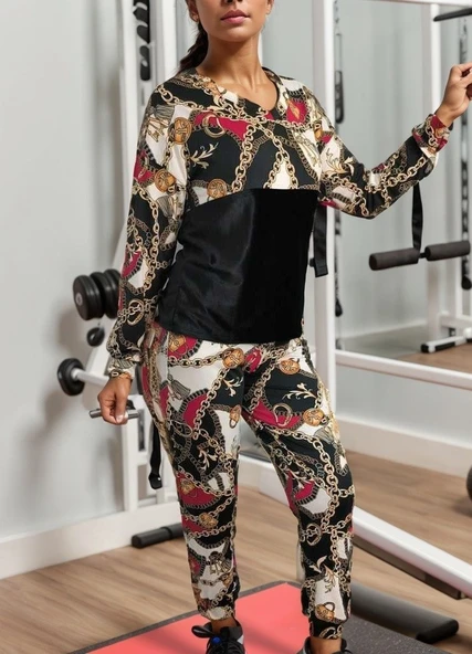 Kadın Uzun Kollu V Yaka Göğüs Altı Kadife Detay Mikro Ikili Takım - Resim 5