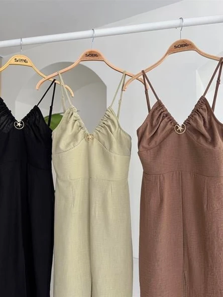 Göğsü Aksesuarlı Önü Yırtmaçlı Elbise 2899 - Resim 11