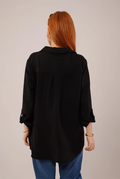 Salaş Kesim Cepli Siyah Gömlek - 4