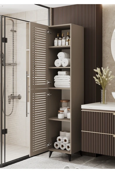 Furnitt Home Lidya Panjur Kapaklı Bej MDF Banyo Dolabı- Kiler Dolabı- Mutfak Dolabı - Çok Amaçlı Saklama Dolabı - 3