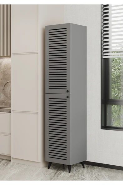 Furnitt Home Lidya Panjur Kapaklı Gri Mdf Banyo Dolabı- Kiler Dolabı- Mutfak Dolabı - Çok Amaçlı Saklama Dolabı - 2