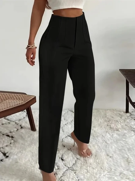 Kadın Yüksek Bel önden Fermuarlı Ithal Krep Pantolon ürün görseli