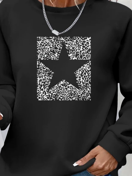 Kadın Uzun Kollu Bisiklet Yaka Desenli Viskon Iki Iplik Bluz - Resim 2