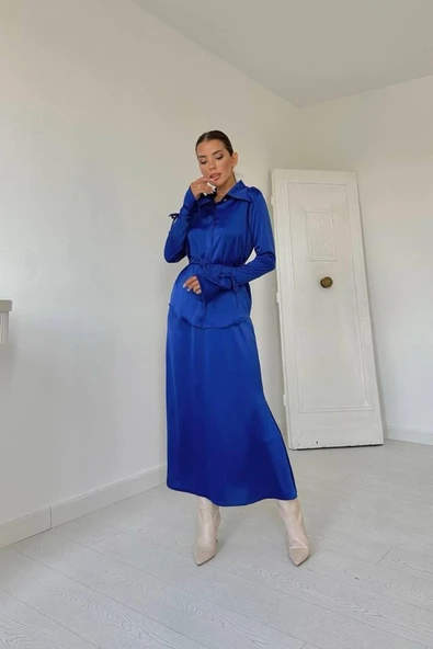 Saks Biyeli Gömlek Ve Etek Takım - 2