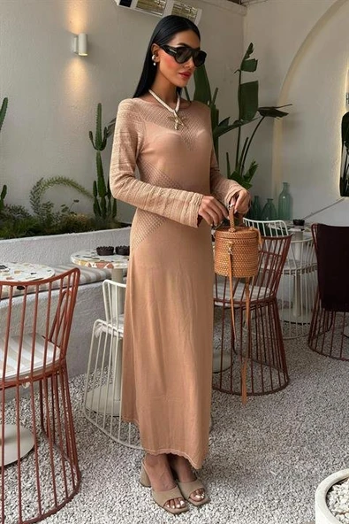 Ajur Detaylı Bisiklet Yaka Triko Elbise 2861 ürün görseli