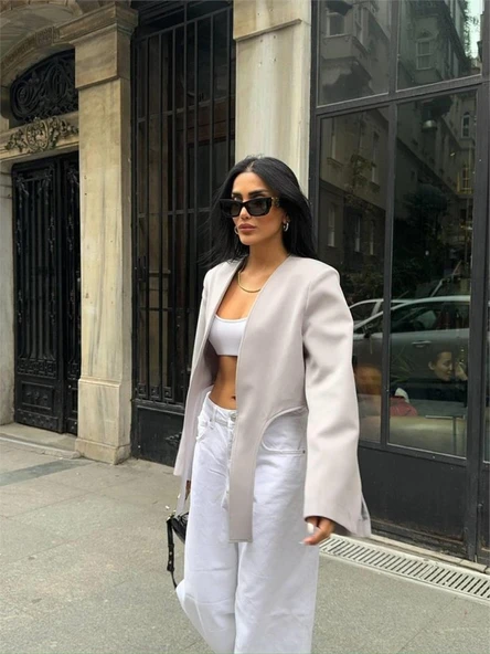 CROP CEKET BAĞLAMA KUYRUKLU - Gri ürün görseli