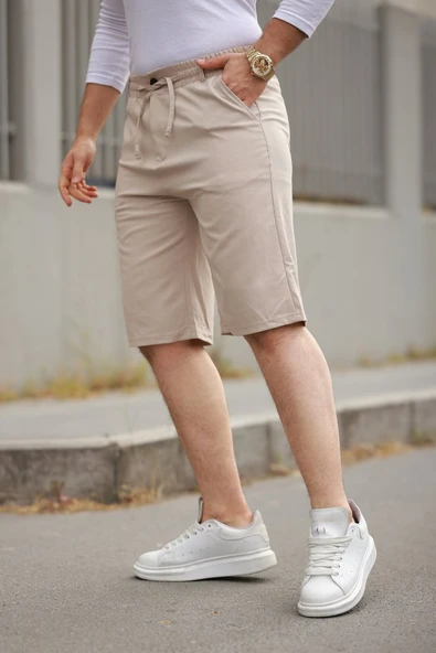 Erkek Beli Bağcıklı Ve Düğmeli Bezayağı Kumaş şort - Resim 2