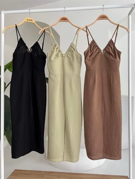 Göğsü Aksesuarlı Önü Yırtmaçlı Elbise 2899 - Resim 10