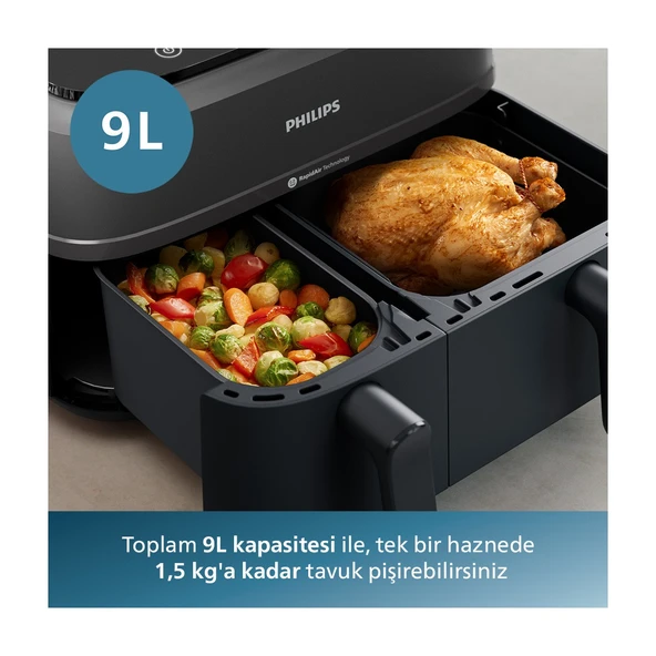 NA350/00 3000 Serisi Airfryer Çift Hazneli, Rapid Air Plus Teknolojisi, 8 Ayarlı Dijital Ekran, HomeID Uygulaması, - Resim 4