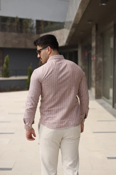 Erkek çizgi Desenli Gömlek - Resim 3