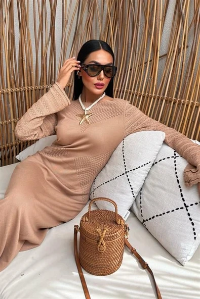 Ajur Detaylı Bisiklet Yaka Triko Elbise 2861 - Resim 2