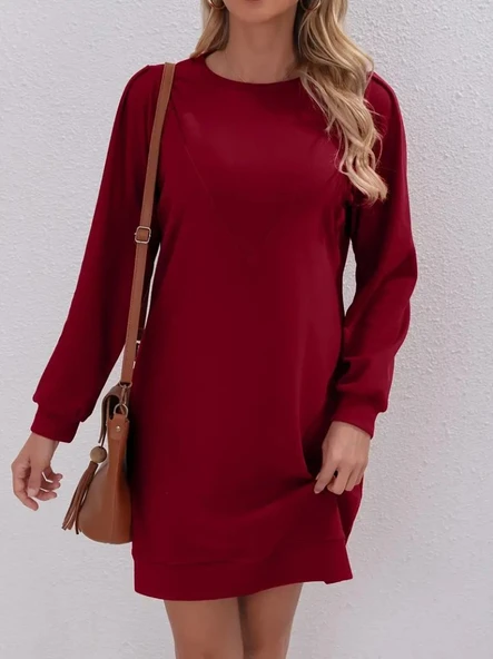 Kadın Uzun Kollu Bisiklet Yaka Iki Iplik Elbise ürün görseli