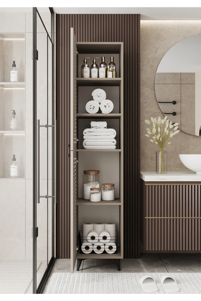 Furnitt Home Lidya Panjur Kapaklı Bej MDF Banyo Dolabı- Kiler Dolabı- Mutfak Dolabı - Çok Amaçlı Saklama Dolabı - 4