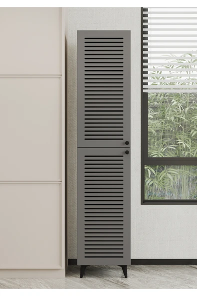 Furnitt Home Lidya Panjur Kapaklı Gri Mdf Banyo Dolabı- Kiler Dolabı- Mutfak Dolabı - Çok Amaçlı Saklama Dolabı