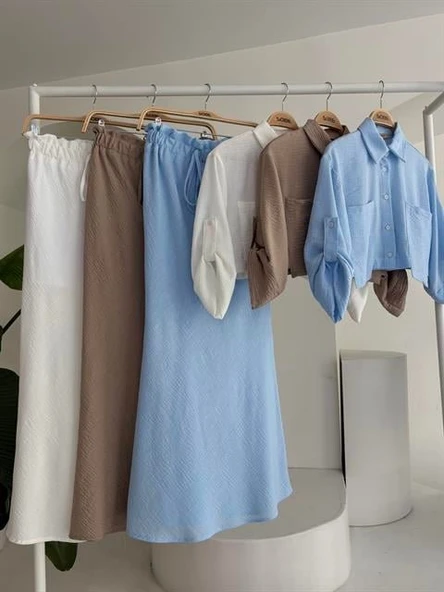 Crop Gömlekli Ve Eteği Büzgülü Tasarım Takım 10201 - Resim 12