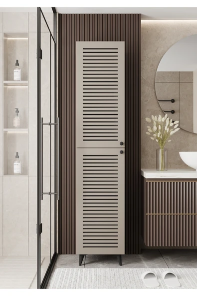 Furnitt Home Lidya Panjur Kapaklı Bej MDF Banyo Dolabı- Kiler Dolabı- Mutfak Dolabı - Çok Amaçlı Saklama Dolabı