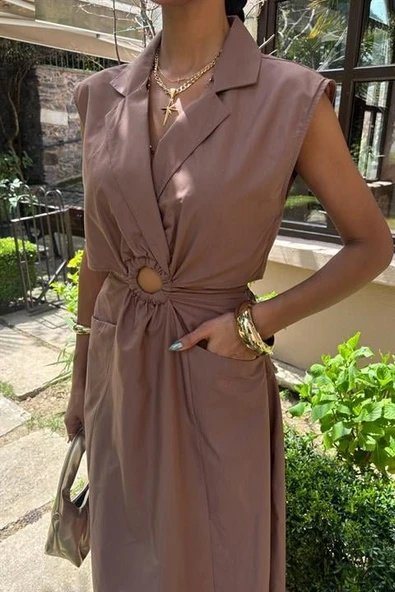 Göbeği Halka Detaylı Midi Boy Elbise 2896 - Resim 3