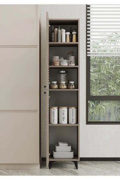 Furnitt Home Lidya Panjur Kapaklı Bej MDF Banyo Dolabı- Kiler Dolabı- Mutfak Dolabı - Çok Amaçlı Saklama Dolabı - 6