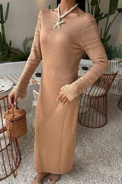 Ajur Detaylı Bisiklet Yaka Triko Elbise 2861 - Resim 3