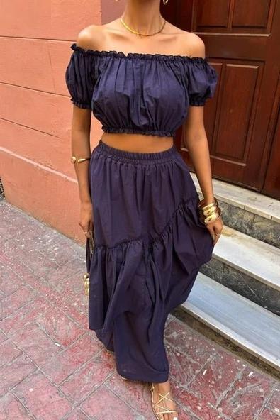 Büzgülü Crop Kat Detaylı Fırfır Etekli Takım 10196 - Resim 3