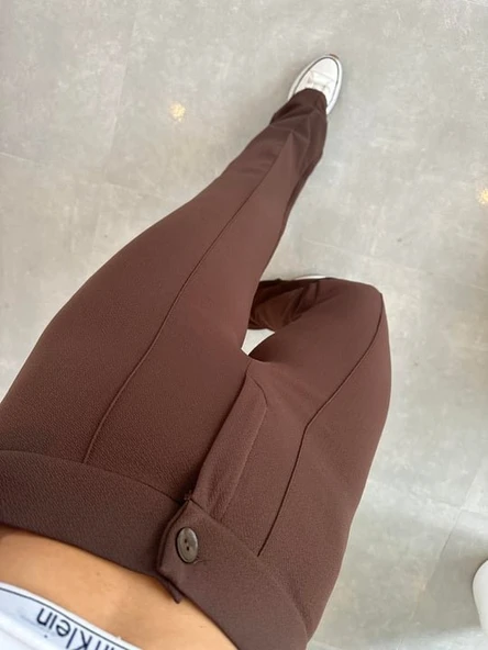 Kadın Yüksek Bel Full Likralı Krep Kumaş Pantolon - Resim 4