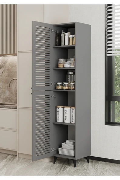 Furnitt Home Lidya Panjur Kapaklı Gri Mdf Banyo Dolabı- Kiler Dolabı- Mutfak Dolabı - Çok Amaçlı Saklama Dolabı - 4