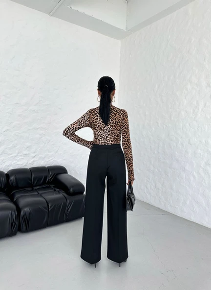 230 Gr Poly Viscose Lycra Metal Düğme Palazzo Pantolon - Resim 2