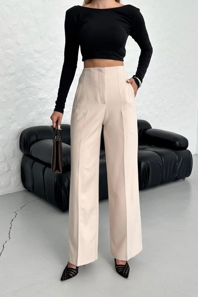 Yüksek Bel Pensli̇ Palazzo Pantolon - Resim 4