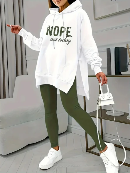 Kadın Uzun Kollu Kapşonlu Bağcıklı Viskon Iki Iplik Sweat - Resim 2