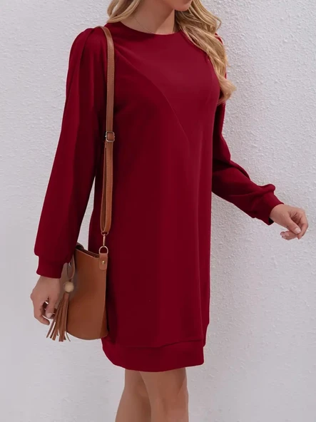 Kadın Uzun Kollu Bisiklet Yaka Iki Iplik Elbise - Resim 3