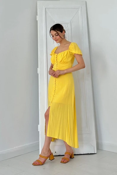 Sarı Prenses Yaka Elbise - Resim 2