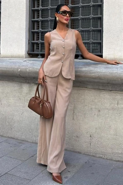 Arkası Bağcıklı Yelek Plazza Pantolon Modal Takım 10202-08 ürün görseli