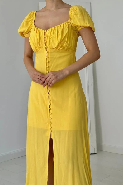 Sarı Prenses Yaka Elbise - Resim 3
