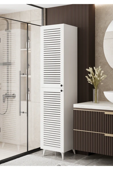 Furnitt Home Lidya Panjur Kapaklı Beyaz MDF Banyo Dolabı- Kiler Dolabı- Mutfak Dolabı - Çok Amaçlı Saklama Dolabı