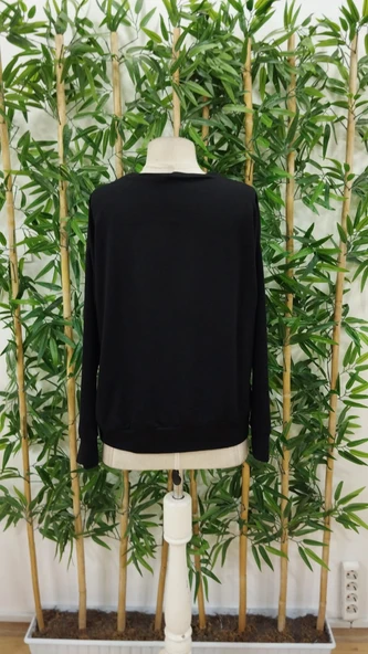 Kadın Uzun Kollu Bisiklet Yaka Desenli Viskon Iki Iplik Bluz - Resim 5